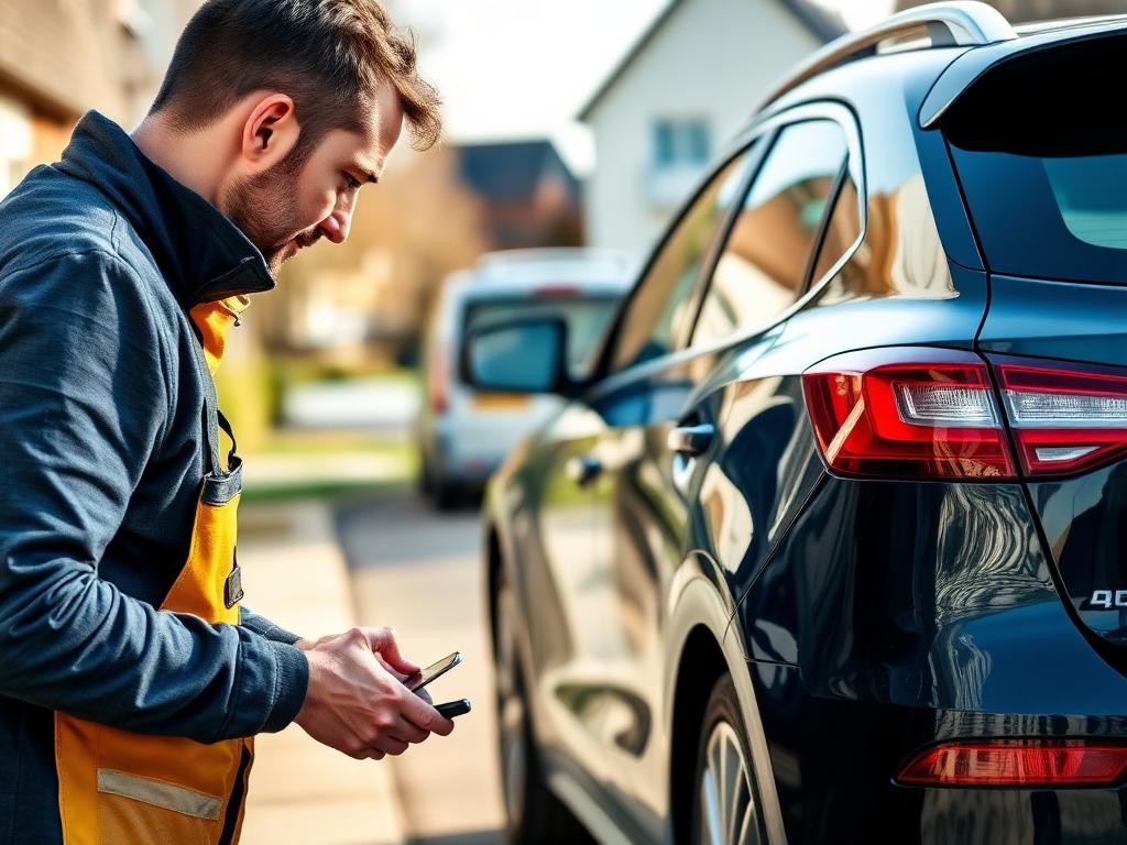 KFZ Gutachter Bremen Burglesum bei mobiler Begutachtung eines Unfallschadens